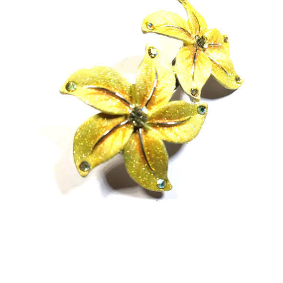 Hair Barrette Tension Clip Yellow Flower Glitter Shiny Clear Rhinestone Wedding - Picture 6 of 11